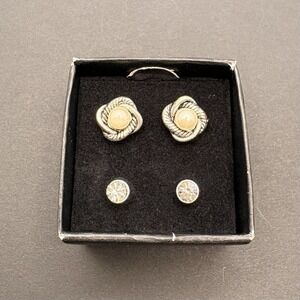 Avon Interchangeable Earrings Set Pearlesque Rhinestone Silver Tone 2012 NEW